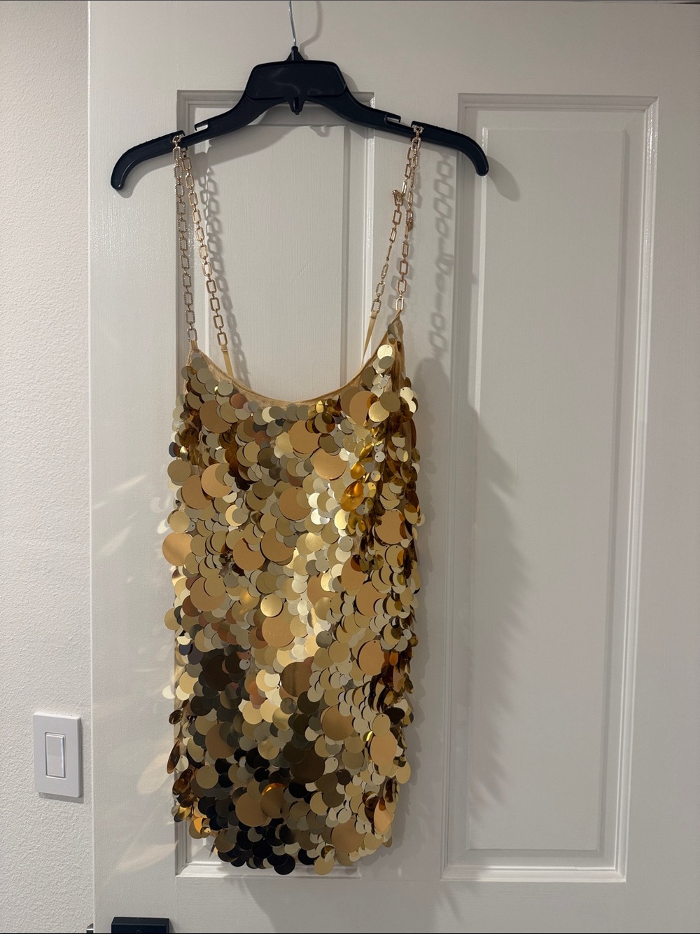 naked wardrobe Gold Sequin Hanging Accent with Chain Straps